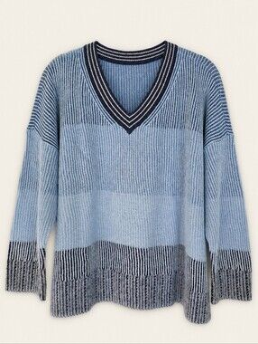NWT Talbots Ombre Stripe V Neck Sweater Indigo Multi 3XP